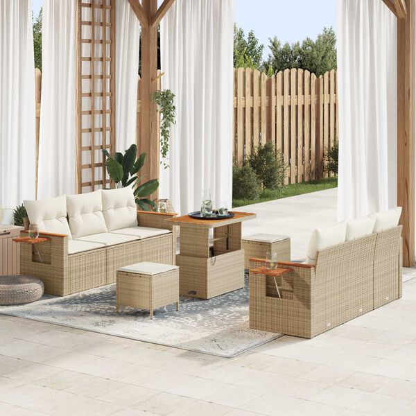 vidaXL Gartensofa-set mit Kissen 11 pcs Beige und Creme Poly-Rattan