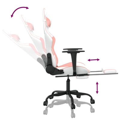 vidaXL Gaming-Stuhl mit Massage & Fußstütze Weiß und Rosa Kunstleder