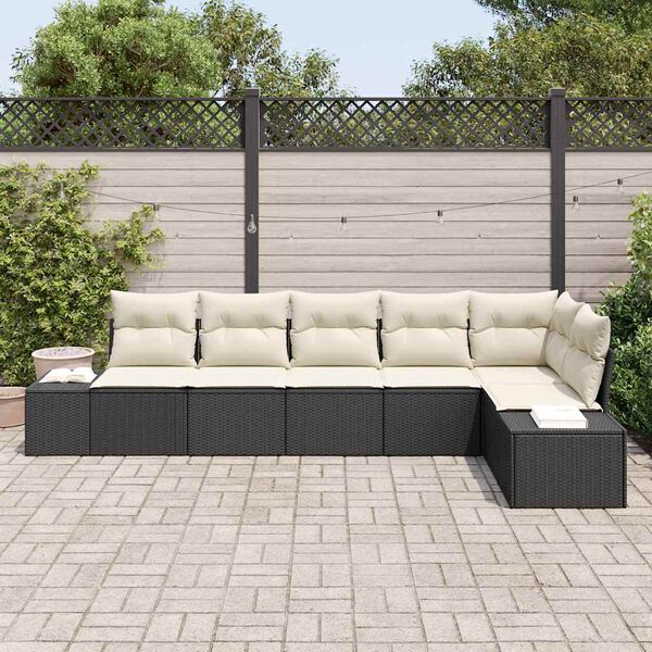 vidaXL Garten-Sofa-Set mit Kissen mit Speicher 6 pcs Schwarz und Creme