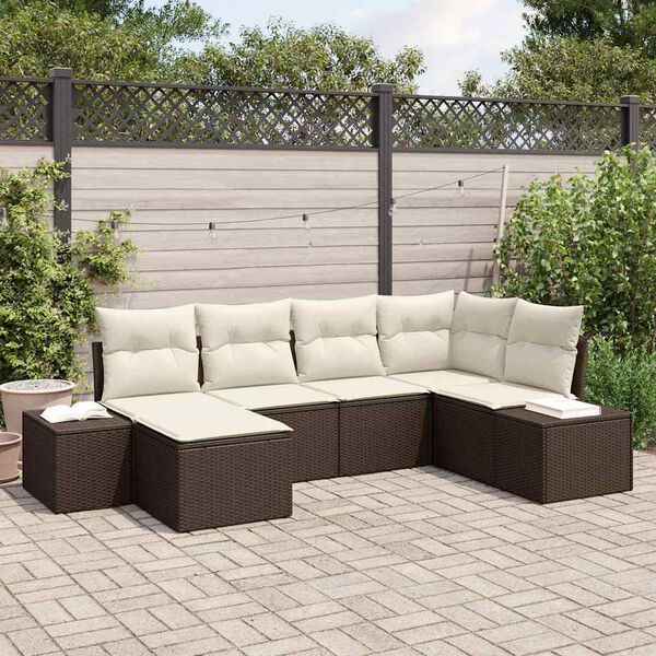 vidaXL Garten-Sofa-Set mit Kissen 6 pcs Braun und Creme Poly-Rattan