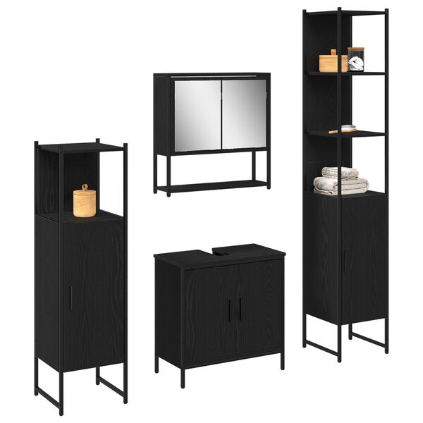 vidaXL Badezimmerm&ouml;bel-Set mit Regal 4 pcs Schwarz Holzwerkstoff
