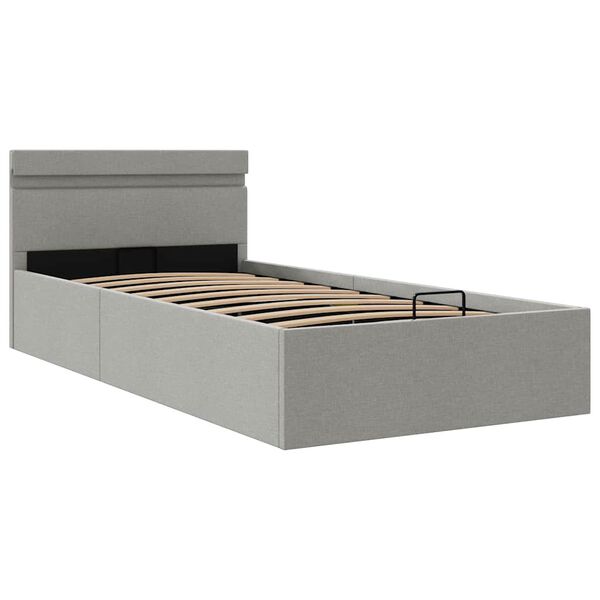 vidaXL Bett mit Bettkasten Hydraulisch LED Hellgrau Stoff 90x200 cm