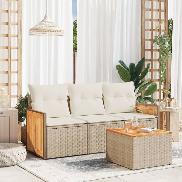vidaXL 4-tlg. Garten-Sofagarnitur mit Kissen Beige Poly Rattan
