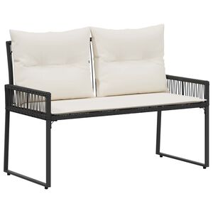 vidaXL Bank Outdoor mit Kissen 4 pcs Schwarz und Cremewei&szlig; Poly-Rattan