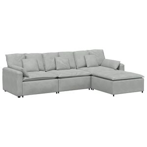 vidaXL Modulares Sofa mit Fu&szlig;hocker und Kissen Hellgrau