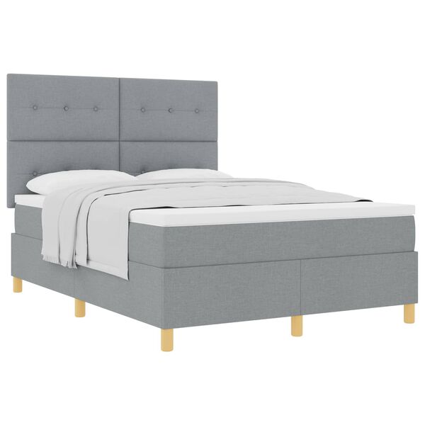 vidaXL Boxspringbett mit Matratze Hellgrau 140 x 200 cm Stoff