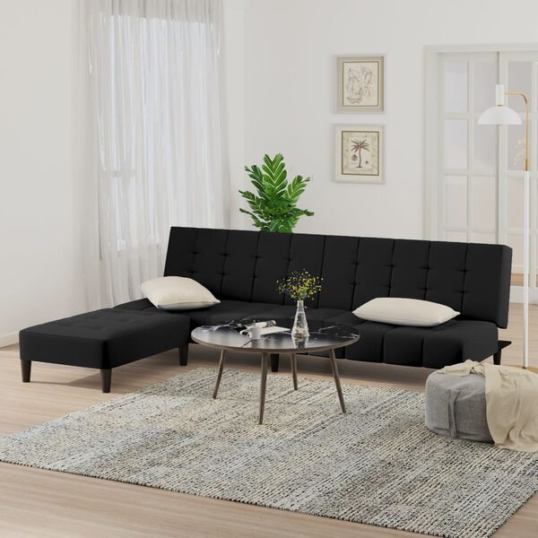 vidaXL Schlafsofa 2-Sitzer mit Hocker Schwarz Samt