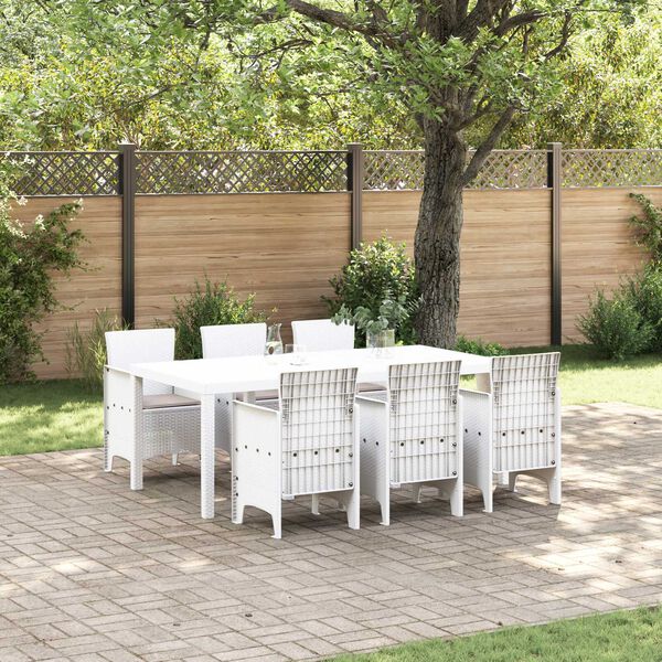 vidaXL Garten Essgruppe 7 pcs Wei&szlig; Polt Rattan