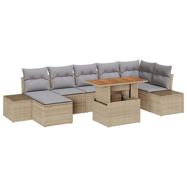 vidaXL Garten-Sofa-Set mit Speicher 8 pcs Beige Poly Rattan