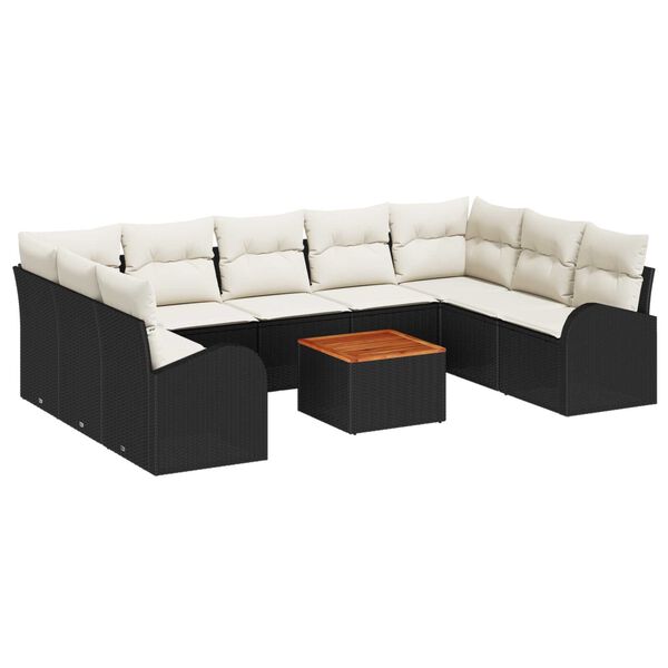 vidaXL Gartensofa-set mit Kissen 10 pcs Schwarz Poly-Rattan