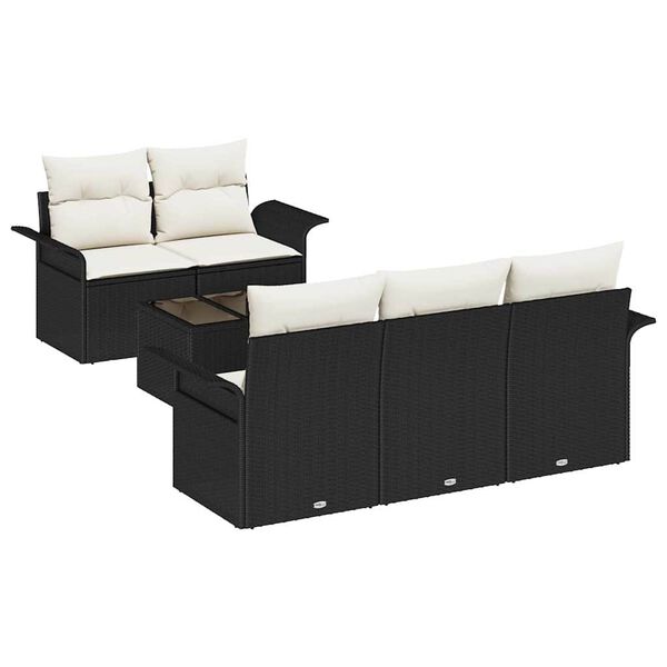 vidaXL Garten-Sofa-Set mit Kissen mit Speicher 6 pcs Schwarz und Creme