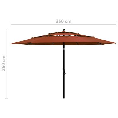 vidaXL Sonnenschirm mit Aluminium-Mast 3-lagig Terracotta-Rot 3,5 m