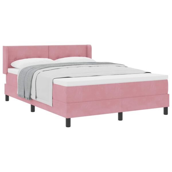 vidaXL Boxspringbett mit Matratze mit Kopfteil Rosa 200 x 140 cm Samt