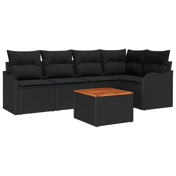 vidaXL Gartensofa-set mit Kissen 6 pcs Schwarz Poly-Rattan