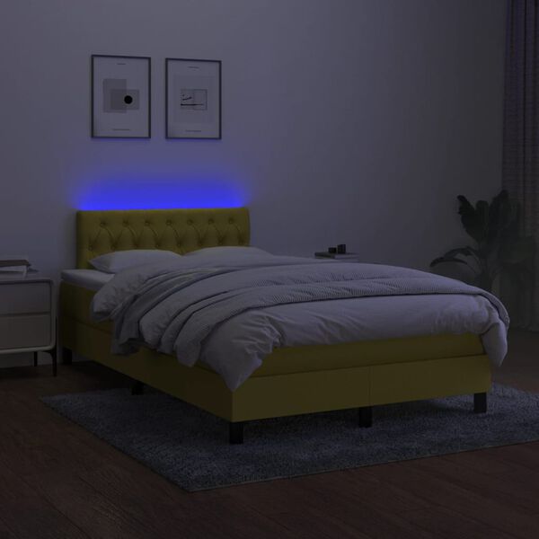 vidaXL Boxspringbett mit Matratze & LED Gr&uuml;n 120x200 cm Stoff