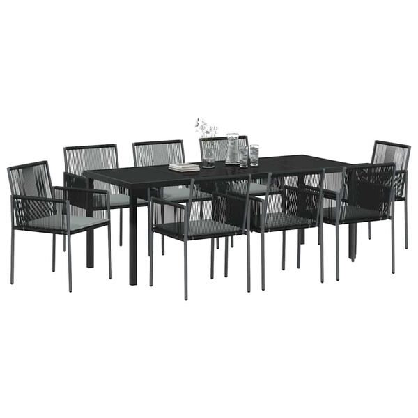 vidaXL Garten Essgruppe 9 pcs Schwarz PE-Rattan