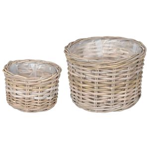 vidaXL Blumentopf Korb 2 Stk. Nat&uuml;rliches Grau Kubu Rattan