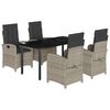vidaXL 5-tlg. Garten-Essgruppe mit Kissen Hellgrau Poly Rattan