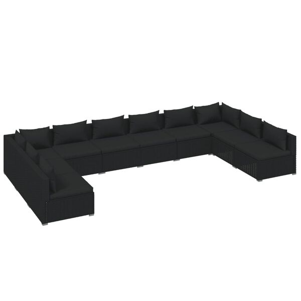 vidaXL 10-tlg. Garten-Lounge-Set mit Kissen Poly Rattan Schwarz