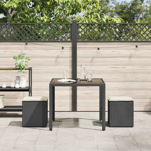 vidaXL Gartenhocker mit Kissen 2 Stk. Schwarz 40x40x43 cm Poly Rattan