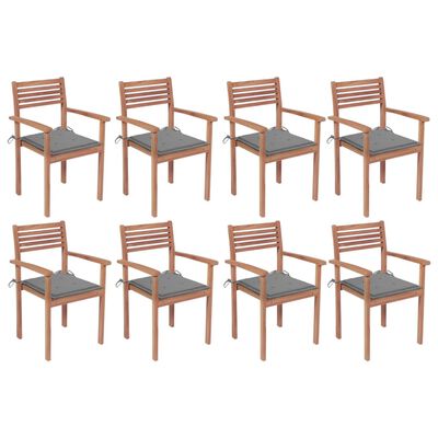 vidaXL Stapelbare Gartenstühle mit Kissen 8 Stk. Massivholz Teak