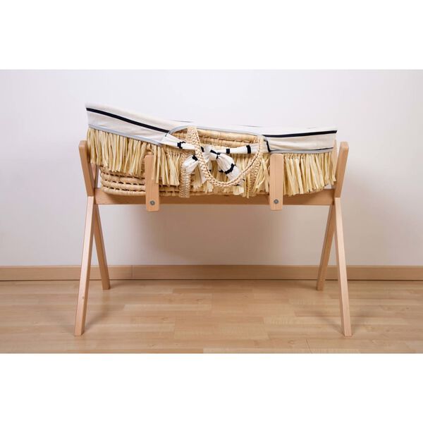 CHILDHOME Moseskorb Raffiabast mit Matratze und Bezug Marineblau