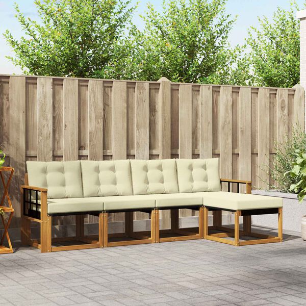 vidaXL Outdoor-Sofagarnitur mit Kissen 5 pcs Natur und Creme