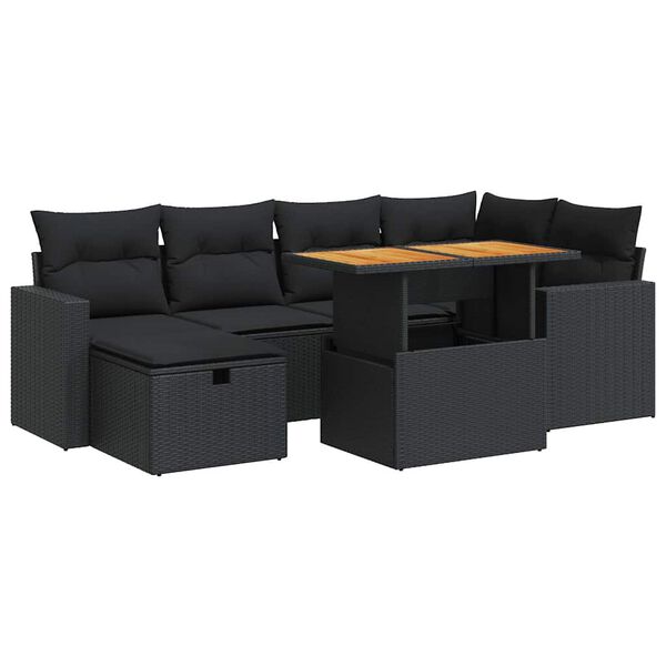 vidaXL 8-tlg. Garten-Sofagarnitur mit Kissen Schwarz Poly Rattan