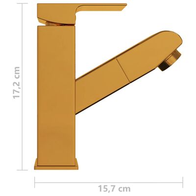 vidaXL Waschbeckenarmatur mit Herausziehbarer Brause Golden 157x172 mm