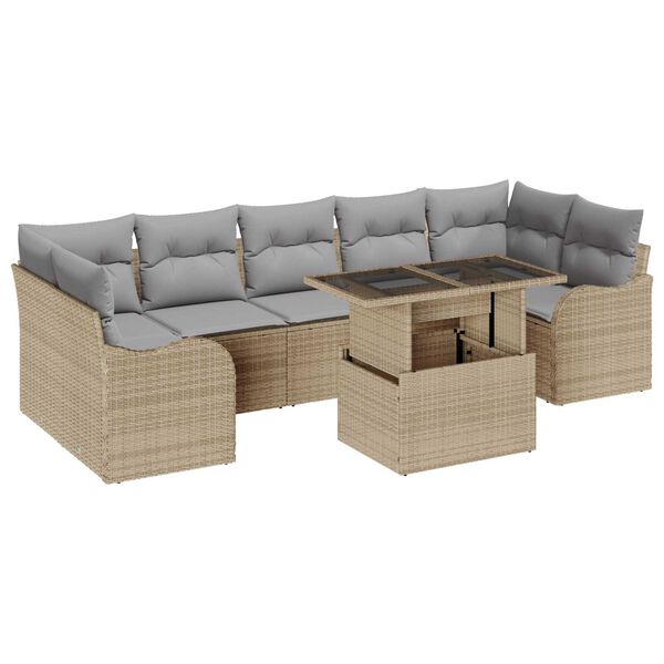 vidaXL Garten-Sofa-Set mit Kissen mit Speicher 8 pcs Beige Poly Rattan