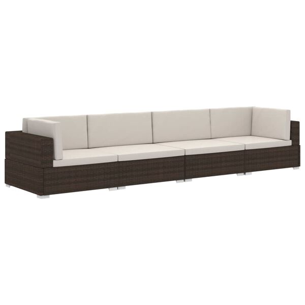 vidaXL 4-tlg. Gartensofa-Set mit Kissen Poly Rattan Braun