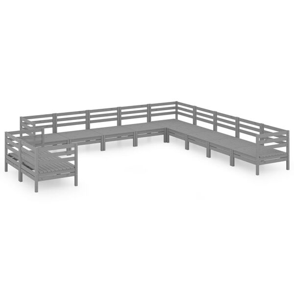 vidaXL 11-tlg. Garten-Lounge-Set Massivholz Kiefer Grau