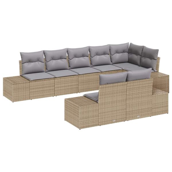 vidaXL Gartensofa-set mit Kissen 8 pcs Beige und Grau Poly-Rattan