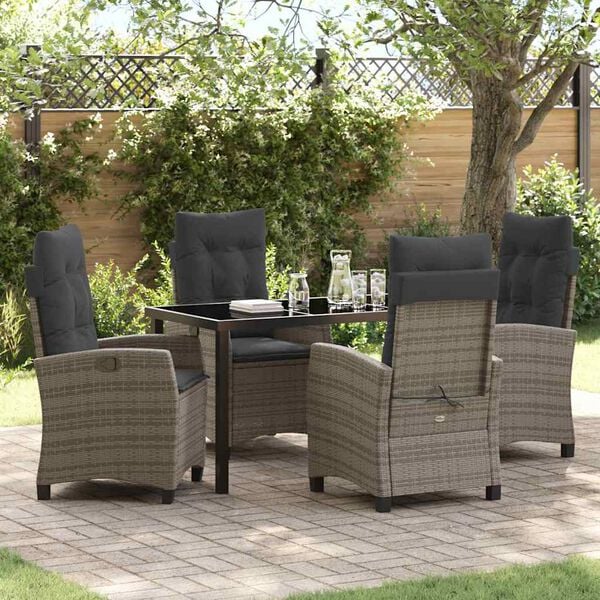 vidaXL Garten Essgruppe mit Kissen 5 pcs Grau Poly-Rattan