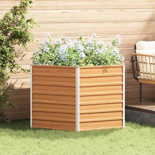 vidaXL Hochbeet im Garten Hellbraun 129 x 129 x 77 cm Verzinkter Stahl