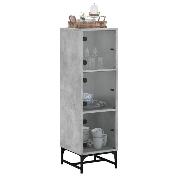 vidaXL Highboard mit Glast&uuml;ren Betongrau 35x37x120 cm