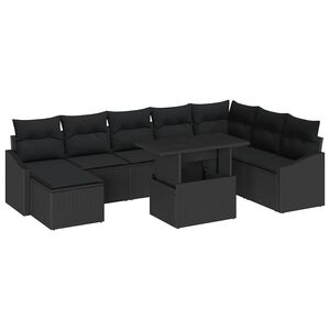 vidaXL Garten-Sofa-Set mit Kissen mit Speicher 9 pcs Schwarz