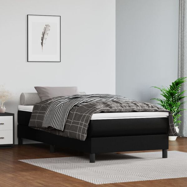 vidaXL Boxspringbett mit Matratze Schwarz 90x200 cm Kunstleder