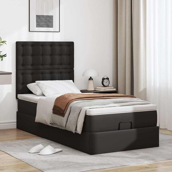 vidaXL Ottoman-Bett mit Matratze & LEDs Schwarz 90x200 cm Kunstleder