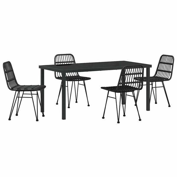 vidaXL Garten Essgruppe 5 pcs Schwarz Pulverbeschichteter Stahl