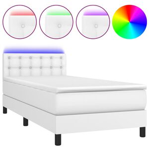 vidaXL Boxspringbett mit Matratze & LED Wei&szlig; 90x200 cm Kunstleder