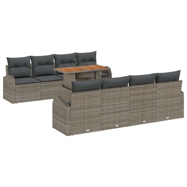 vidaXL Garten-Sofa-Set mit Speicher 9 pcs Grau Poly Rattan