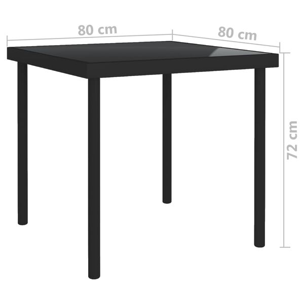 vidaXL Garten-Esstisch Schwarz 80x80x72 cm Glas und Stahl