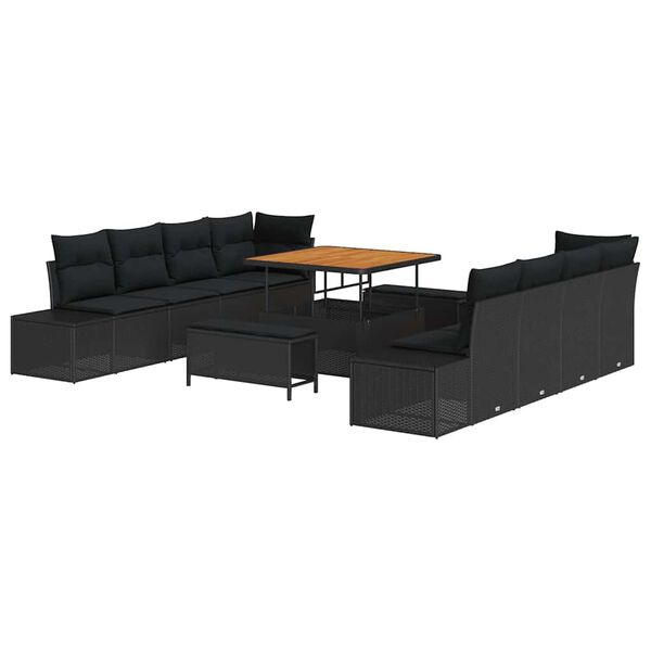 vidaXL Gartensofa-set mit Kissen 11 pcs Schwarz Poly-Rattan