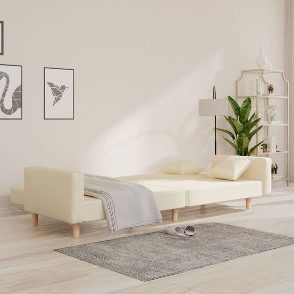 vidaXL Schlafsofa 2-Sitzer mit 2 Kissen Creme Stoff