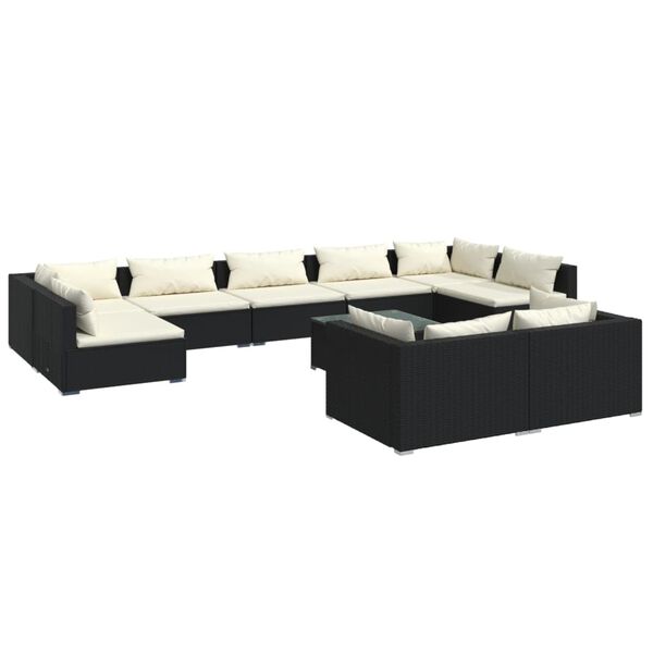 vidaXL 10-tlg. Garten-Lounge-Set mit Kissen Schwarz Poly Rattan