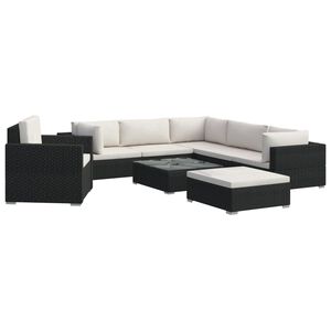 vidaXL 8-tlg. Garten-Lounge-Set mit Auflagen Poly Rattan Schwarz