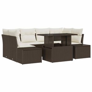 vidaXL Sofa Set mit Kissen 7 pcs Braun und Creme Poly-Rattan
