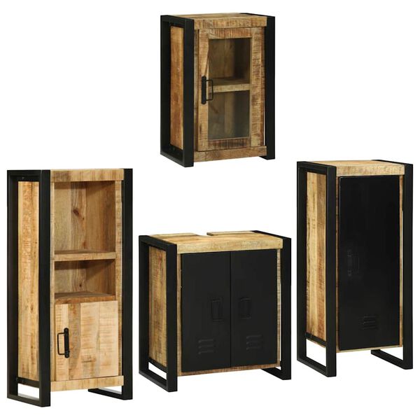 vidaXL Badezimmerm&ouml;bel-Set mit Regal 4 pcs Braun Massives Mangoholz