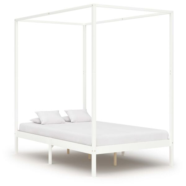 vidaXL Himmelbett-Gestell 4 Schubladen Wei&szlig; Kiefernholz 140x200cm